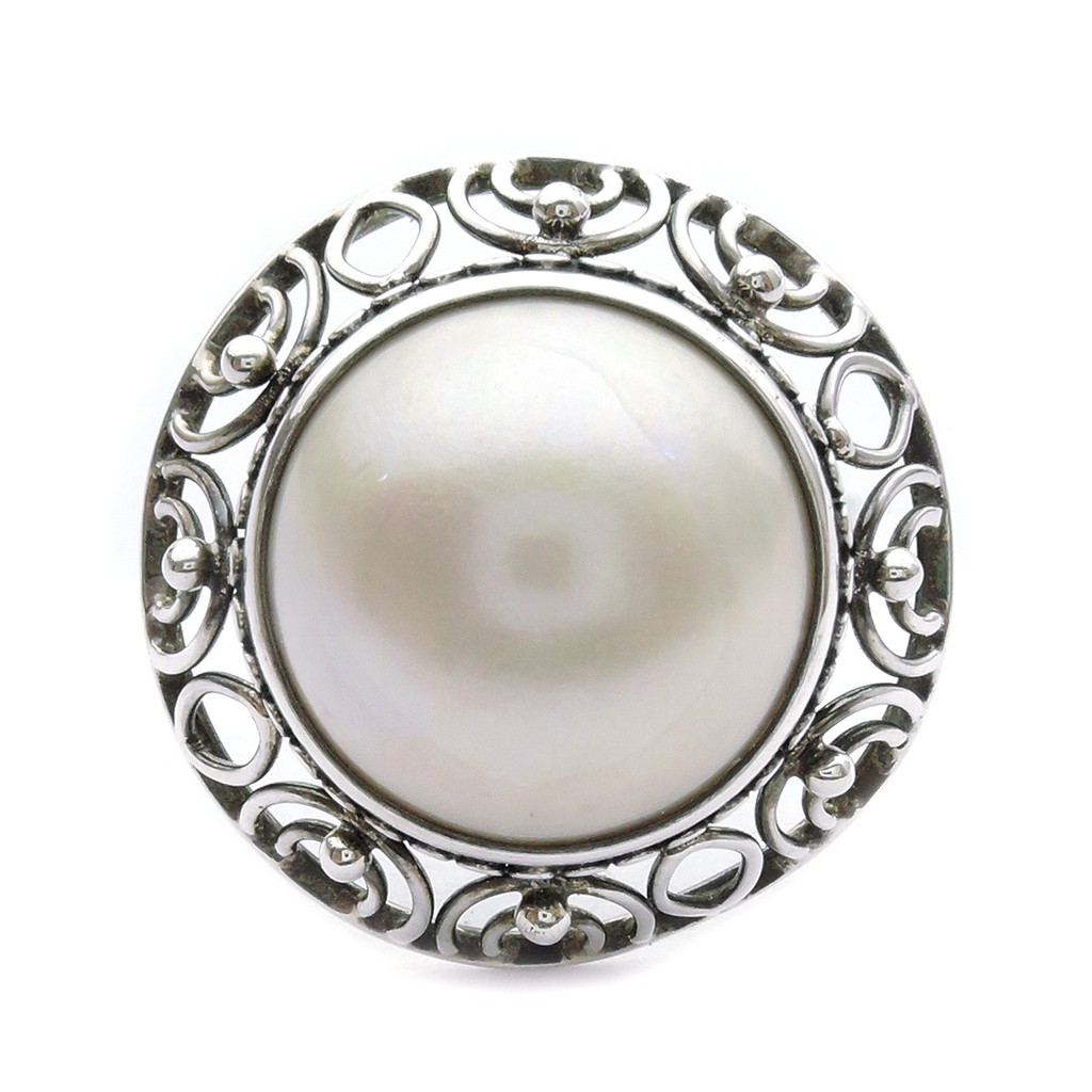 Cincin Perak Mutiara Mabe Putih Model Bali