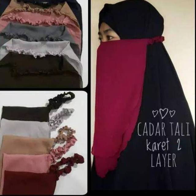Niqob /cadar tali karet 2 layer sifon (tanpa jahitan bawah mata)