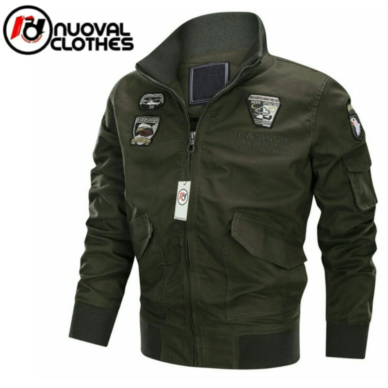 Nuoval Clothes Jaket Bomber Pria-Jaket Bomber Army Pria