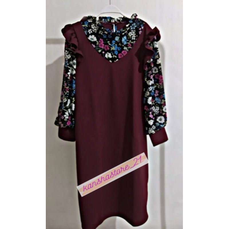 Dress Tunik Cavell Knit Mix Ceruty Maroon