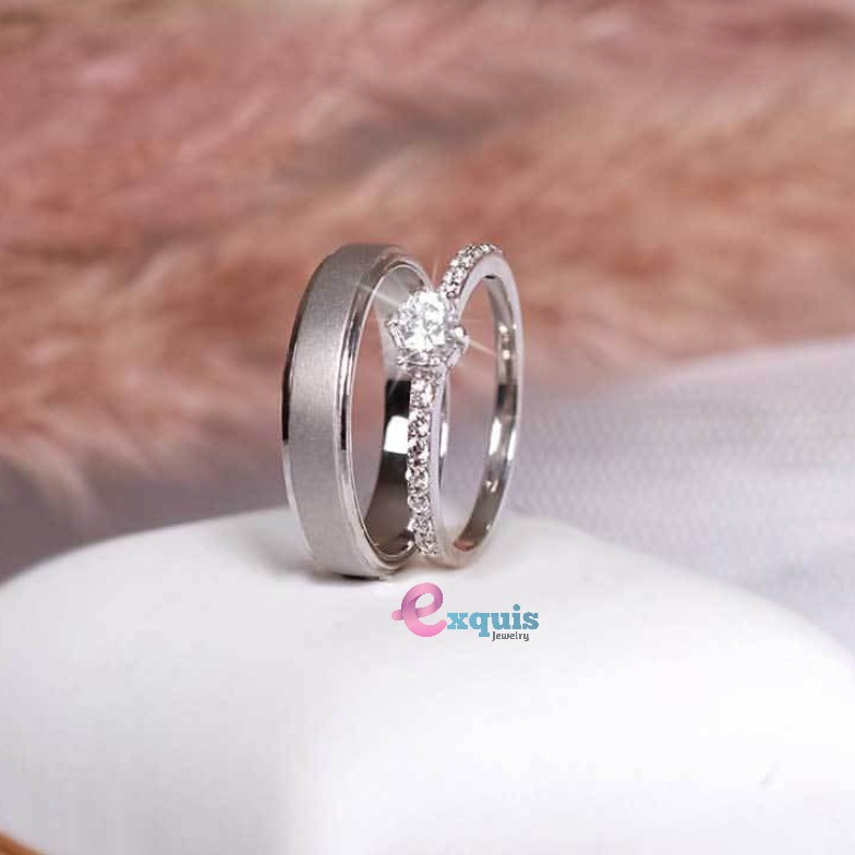 Cincin Kawin Tunangan Nikah Emas Putih dan Platinum Couple 042