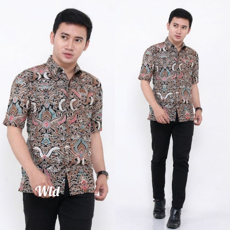 BSWART Batik HRB026 kenongo Hem Pendek anjani biru Pekalongan M L XL Batik Pria MURAH Modern Grosir