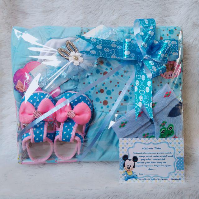 Hampers baby baby gift set parcel bayi cewek bando lucu-Biru