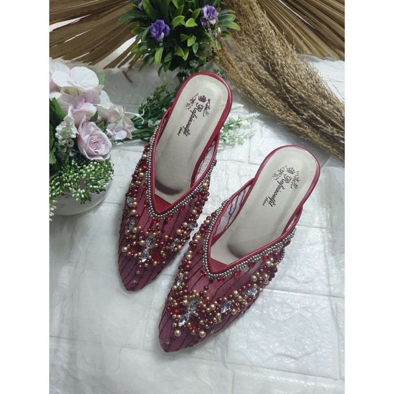 sepatu Amirra merah marron tinggi 5cm hak kaca