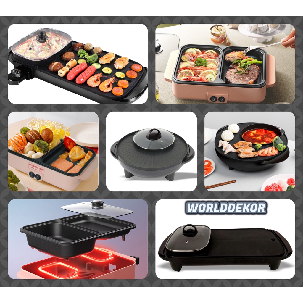 Panggangan Elektrik Multifungsi 2 in 1 Teppanyaki Pan Denki Griddle Steamboat BBQ Grill and Pan