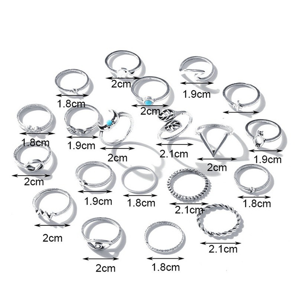 20pcs / set Cincin Jari Telunjuk Desain Bulan Sabit Hias Berlian Turquoise Gaya Bohemian retro Untuk Wanita