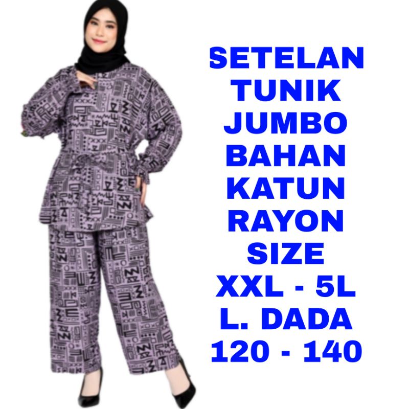 WK SETELAN CELANA TUNIK JUMBO SET BAJU MUSLIM RAYON FASHION HIJABER LD 120 130 140