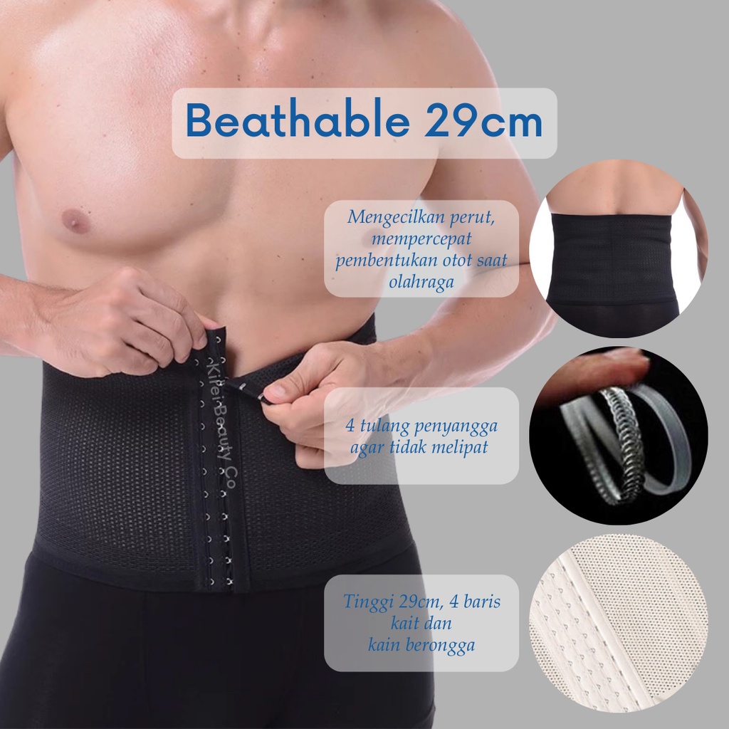 KORSET KAIT PRIA BREATHABLE 29CM by KIREI Korset Pelangsing Perut Buncit Pria Laki laki Gym Fitness