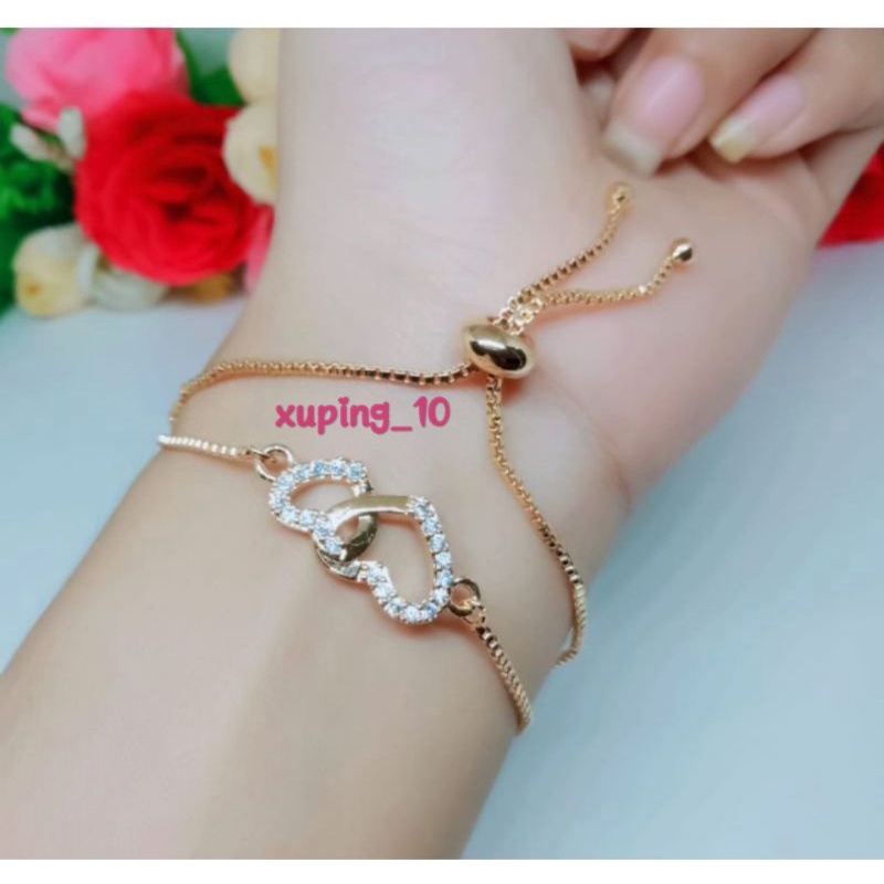 Gelang serut dewasa motif love titanium asli perhiasan wanita mewah