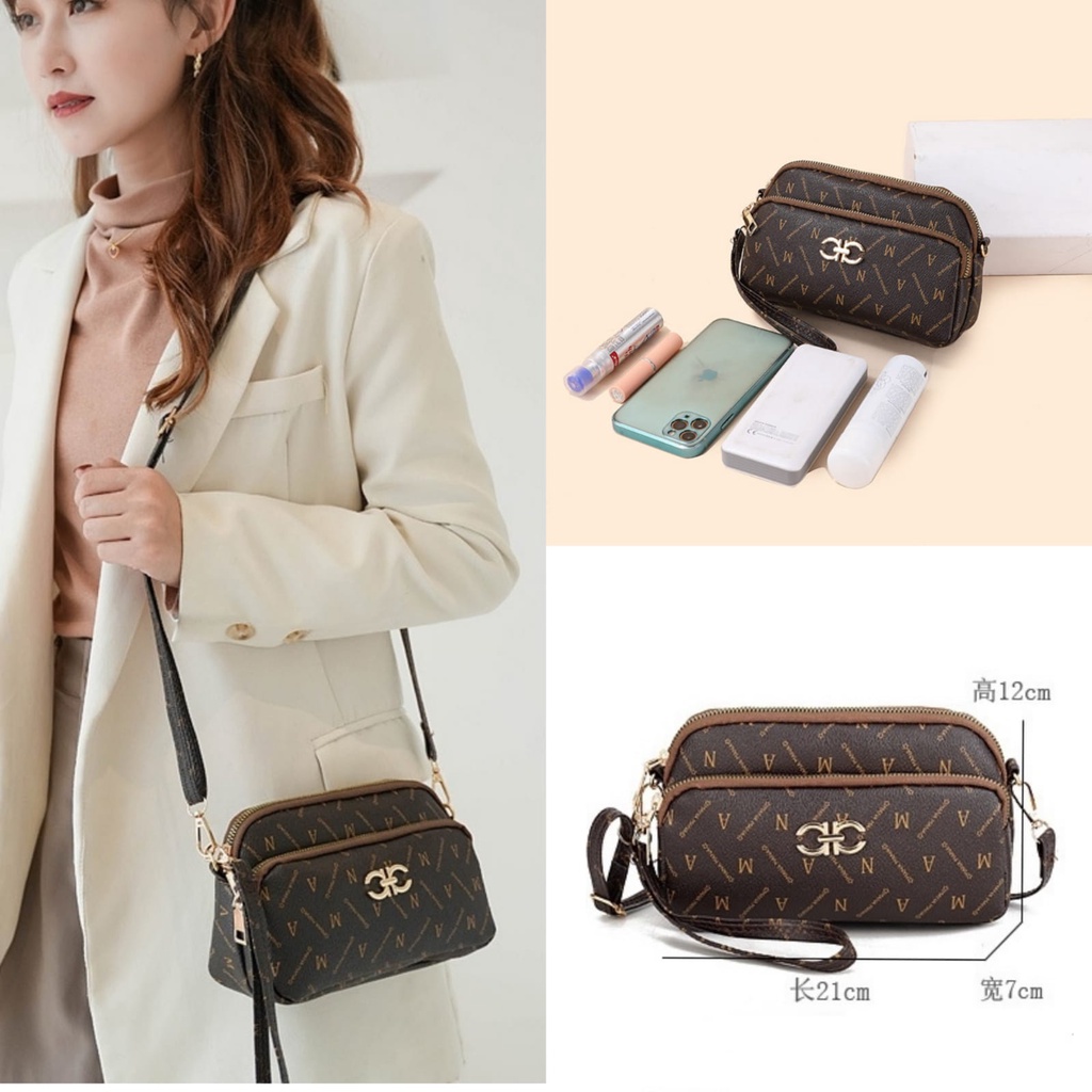 TAS SELEMPANG WANITA IMPORT PREMIUM KOREA KULIT COKLAT AJAMI TA560B7 SLING BAG CEWEK KECIL MURAH FASHION KEKINIAN REMAJA BATAM BRANDED SIMPLE LUCU