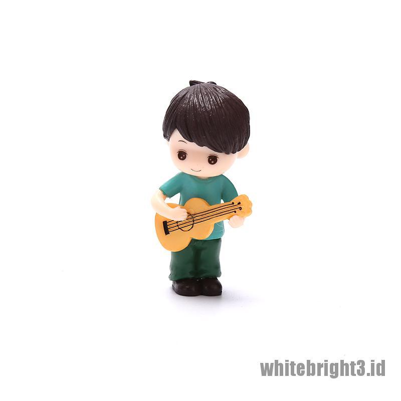 (white3) Set Miniatur Pasangan Gitar Lucu Untuk Dekorasi Rumah / Taman