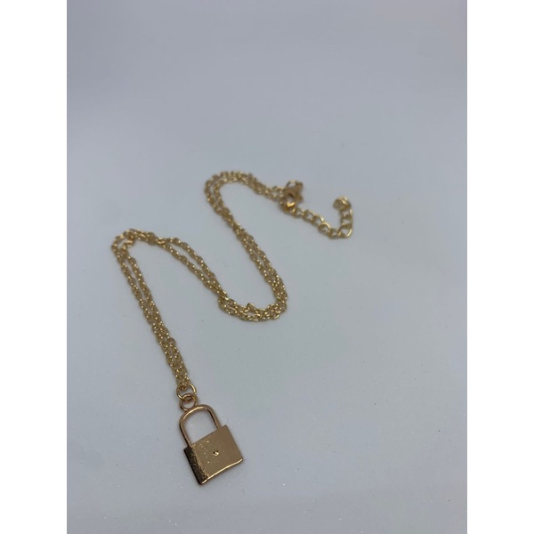 Kalung Emas Imitasi Model Liontin Gembok Panjang 44cm