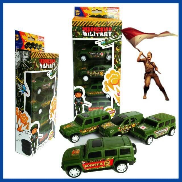 Mainan mobil set 4 Indonesian military inmi mainan mobil set pullback toys