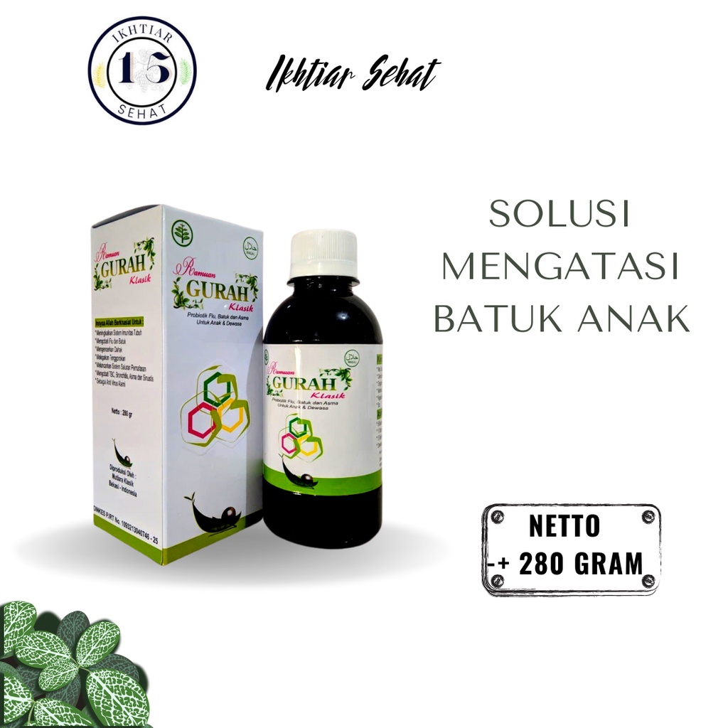 

RAMUAN GURAH KLASIK 280 GRAM OBAT GURAH CAIR MADU CAIR UNTUK GURAH OBAT HERBAL BATUK PENJERNIH SUARA OBAT BATUK MULAI 6 BULAN