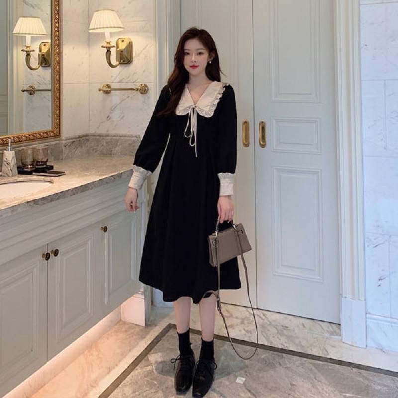 LBD Little Black Dress Korean Style with Sailor Collar Import Premium