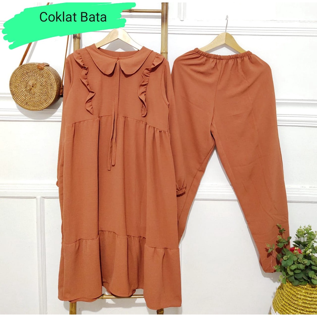 SETELAN LONG Tunik Crincleadira one set ori by Aku karissa Itycrepe grosir cirebon