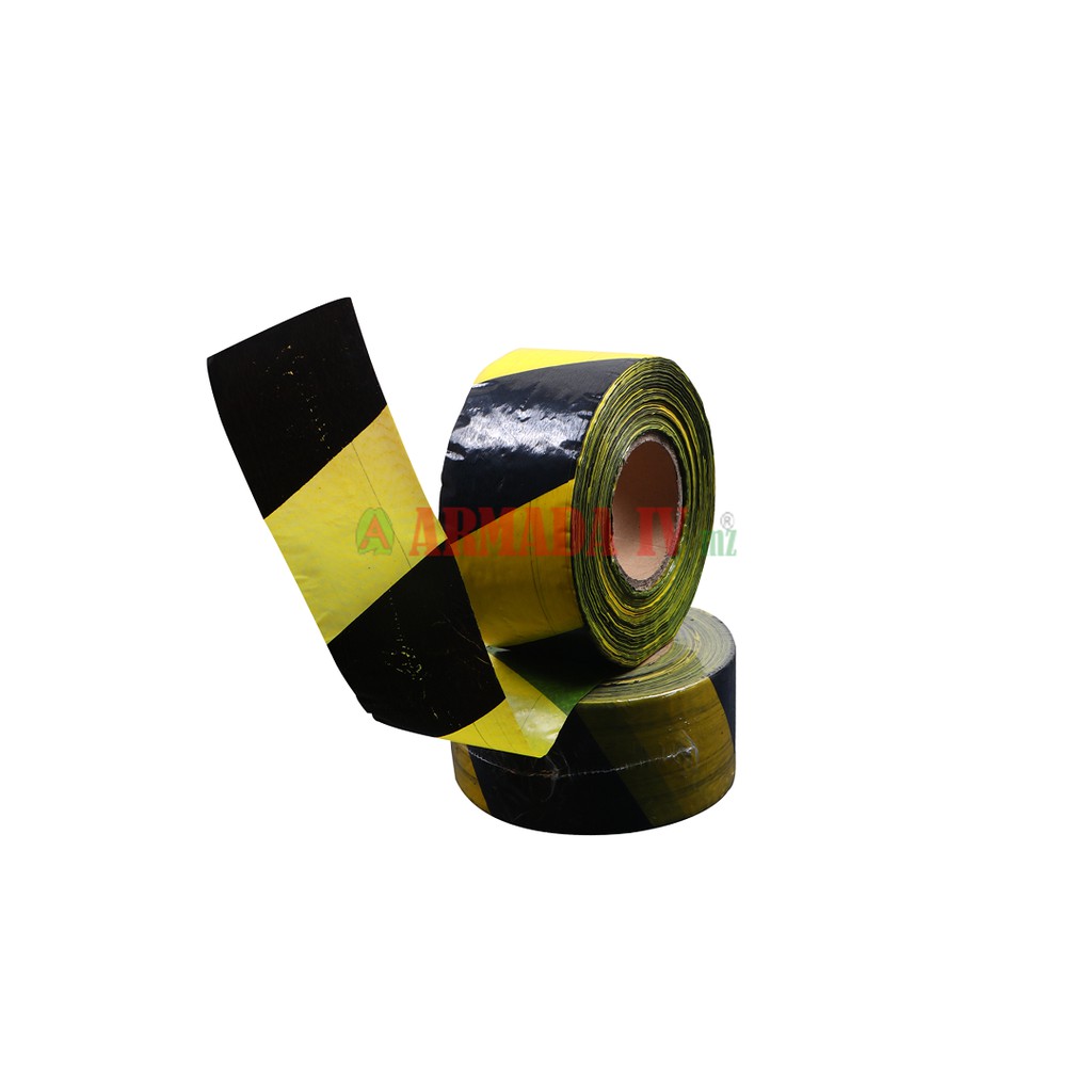 Police Line Garis Pembatas Polos Kuning Hitam 3 Inch X 300 M