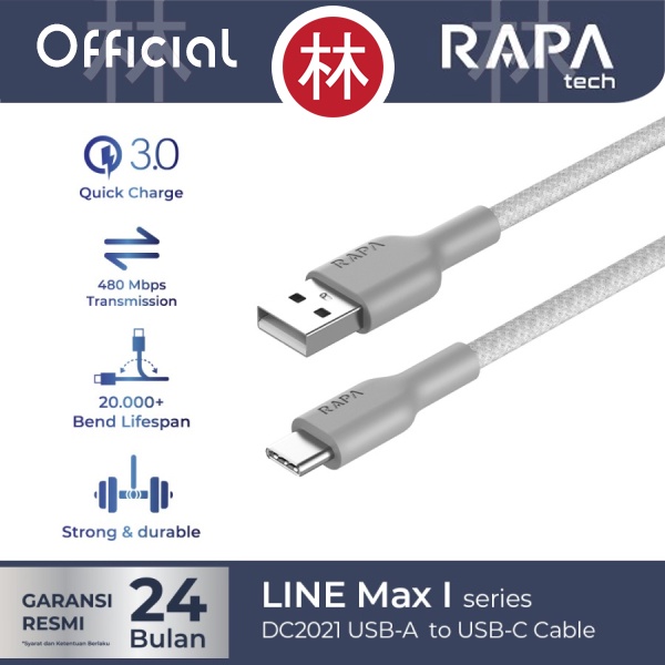 RAPAtech DC2021 - LINE MAX I - USB-A to USB-C Cable Type-C 3A QC3.0