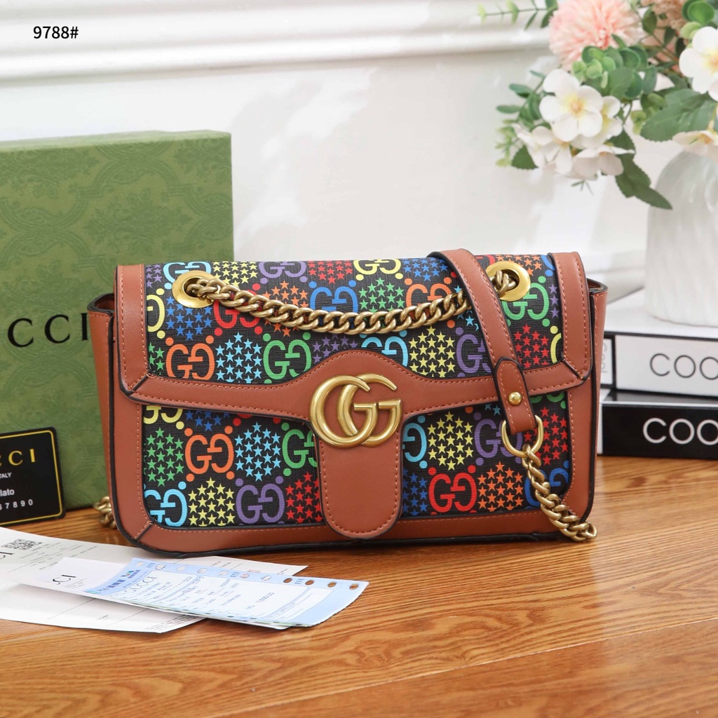 GC GG Chain  9788 Psychedelic Print GG Coated Canvas Shoulder Bag