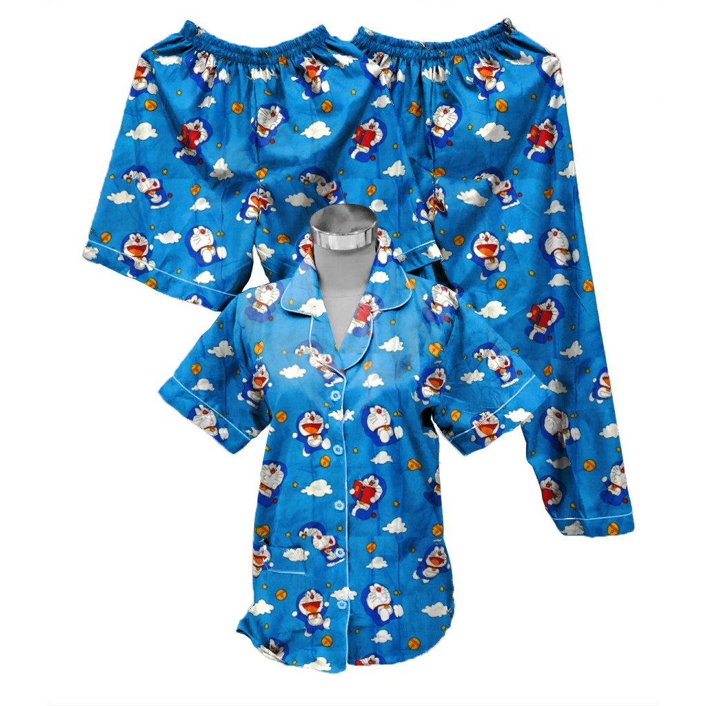 LFF - Piyama 3in1 Piyama Baju Tidur Motif Doraemon Size L Fit To XL