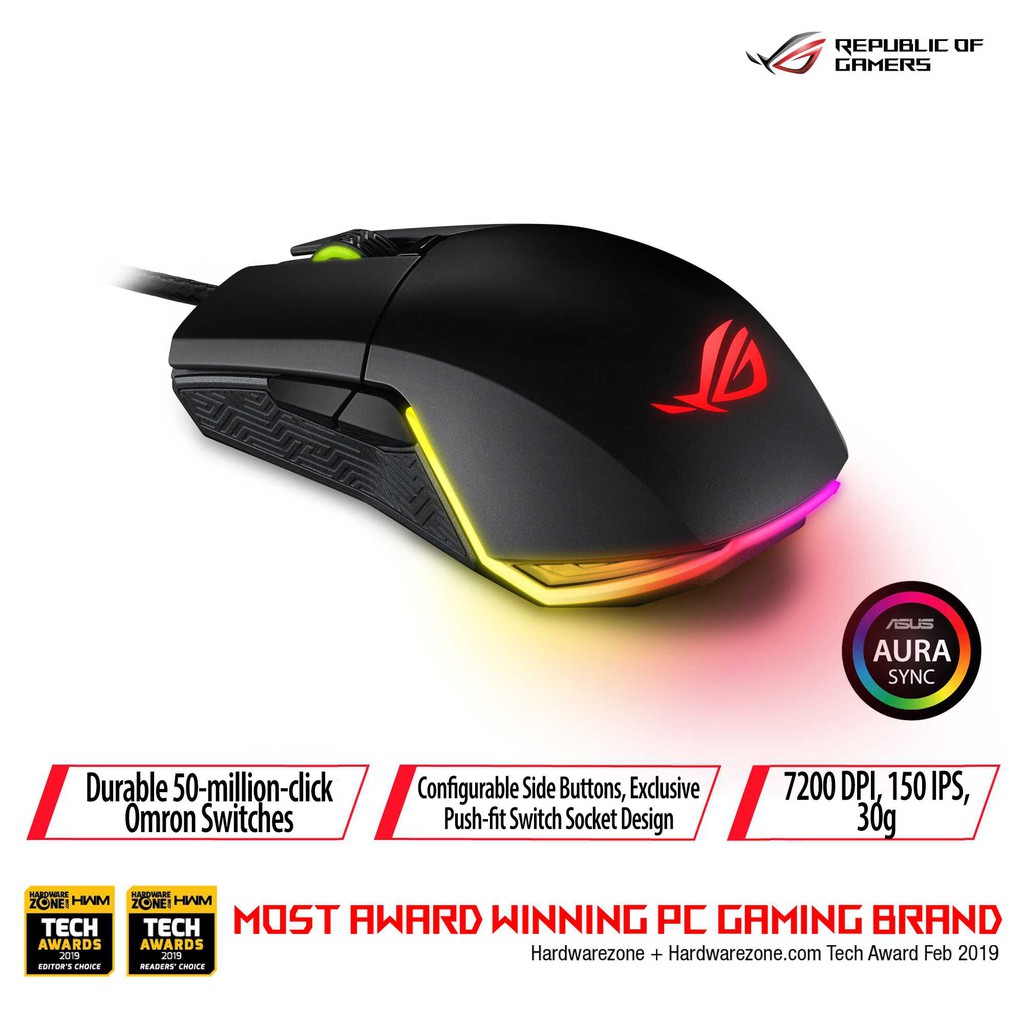 Asus Rog Pugio Optical Wired Gaming Mouse With A Truly Ambidextrous Design