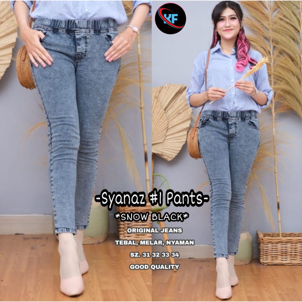 SYANAZ LEGGING JEANS SNOW SKINNY FULL KARET JUMBO (35-38)