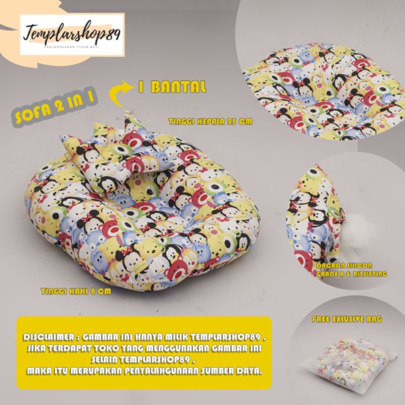 Sofa bayi / baby launger  FREE bantal mahkota bayi dan tas mika.-Tsum2 pink