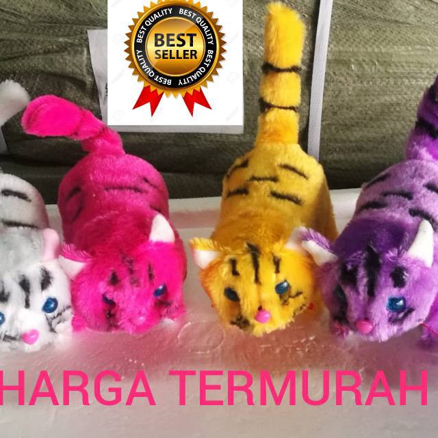 Mainan boneka kucing berjalan led gerak dan suara