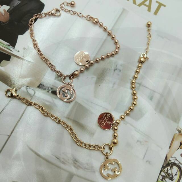 Gelang titanium lapis emas 18k / gelang guc-ci import titanium asli / gelang rantai titanium