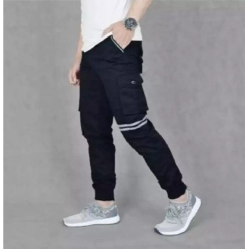 Celana Jogger Joger Cargo Hitam Full Pria Original