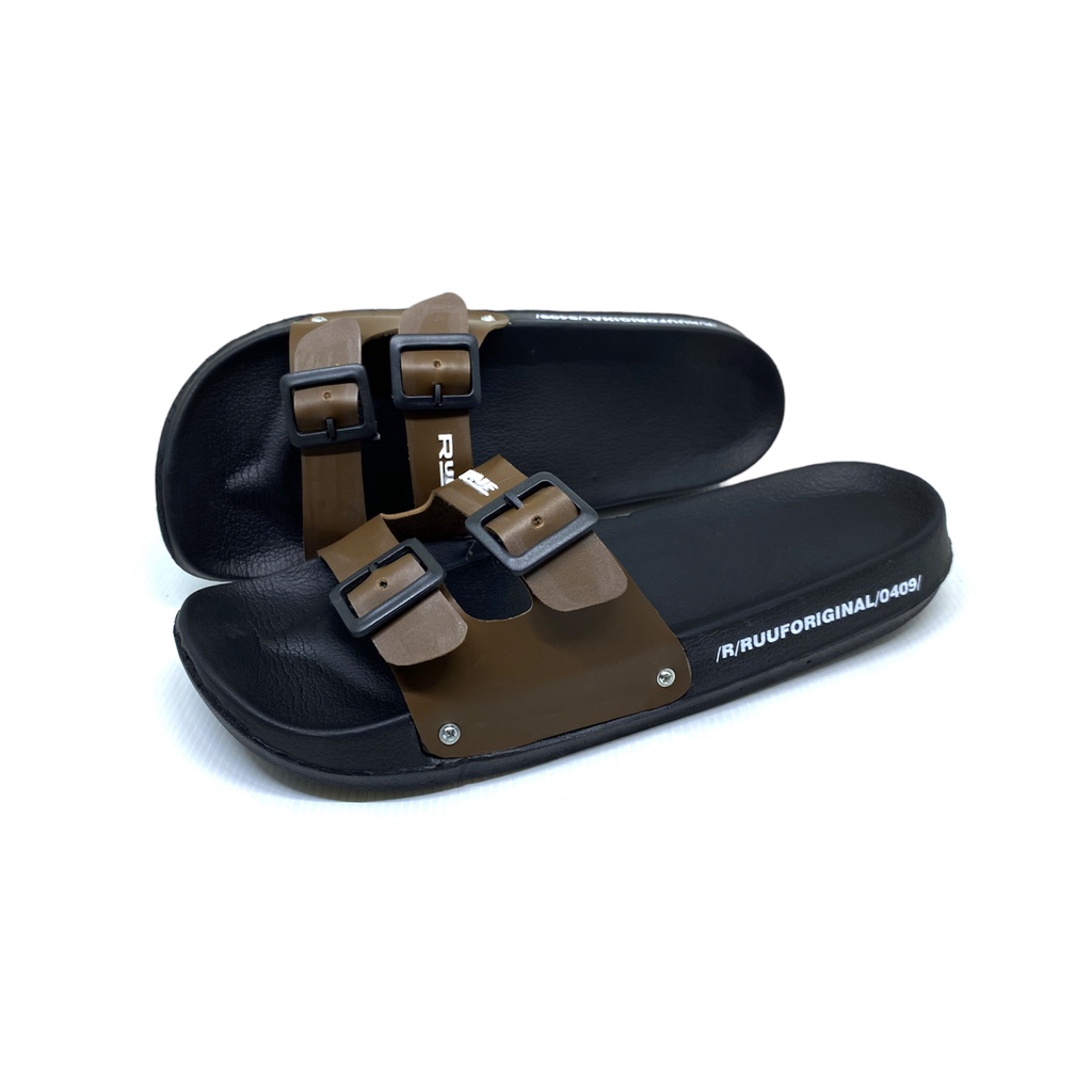 Ruuf - 0409 Gesper Slide Sandal - Black/White/Brown/Grey