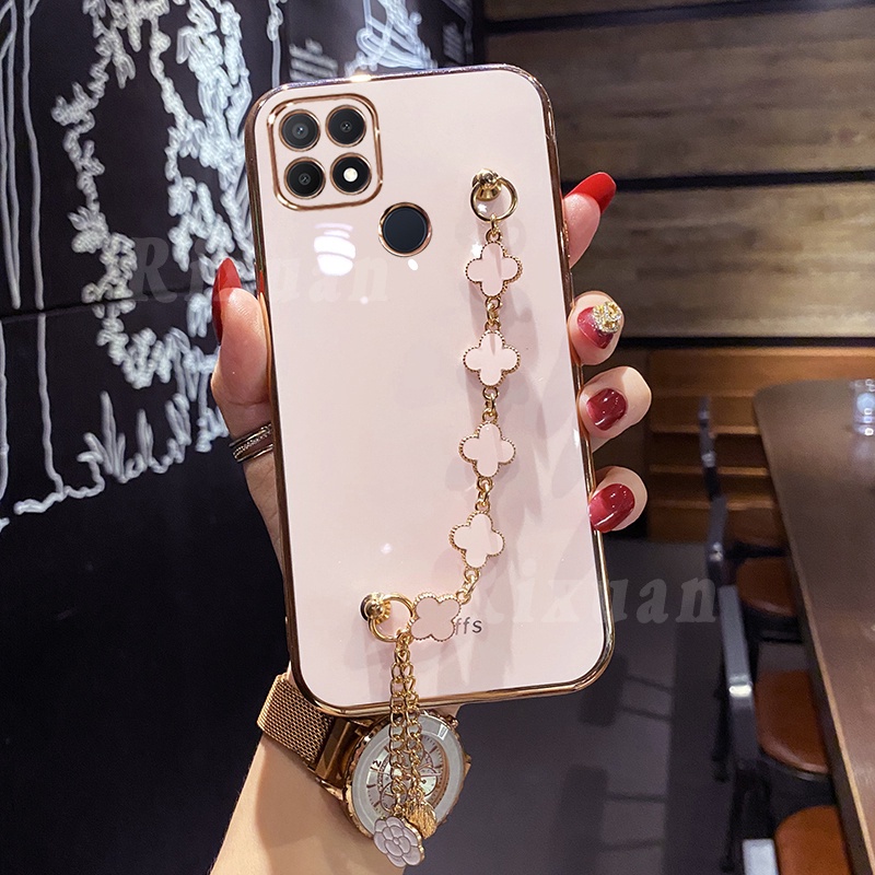 Casing Silikon Realme C11 2021 C20 C17 7i Realme C2 A1K Realme 5 Pro Narzo 50i A1K A5 2020 A9 F11 Pro A37 A83 Motif Clover