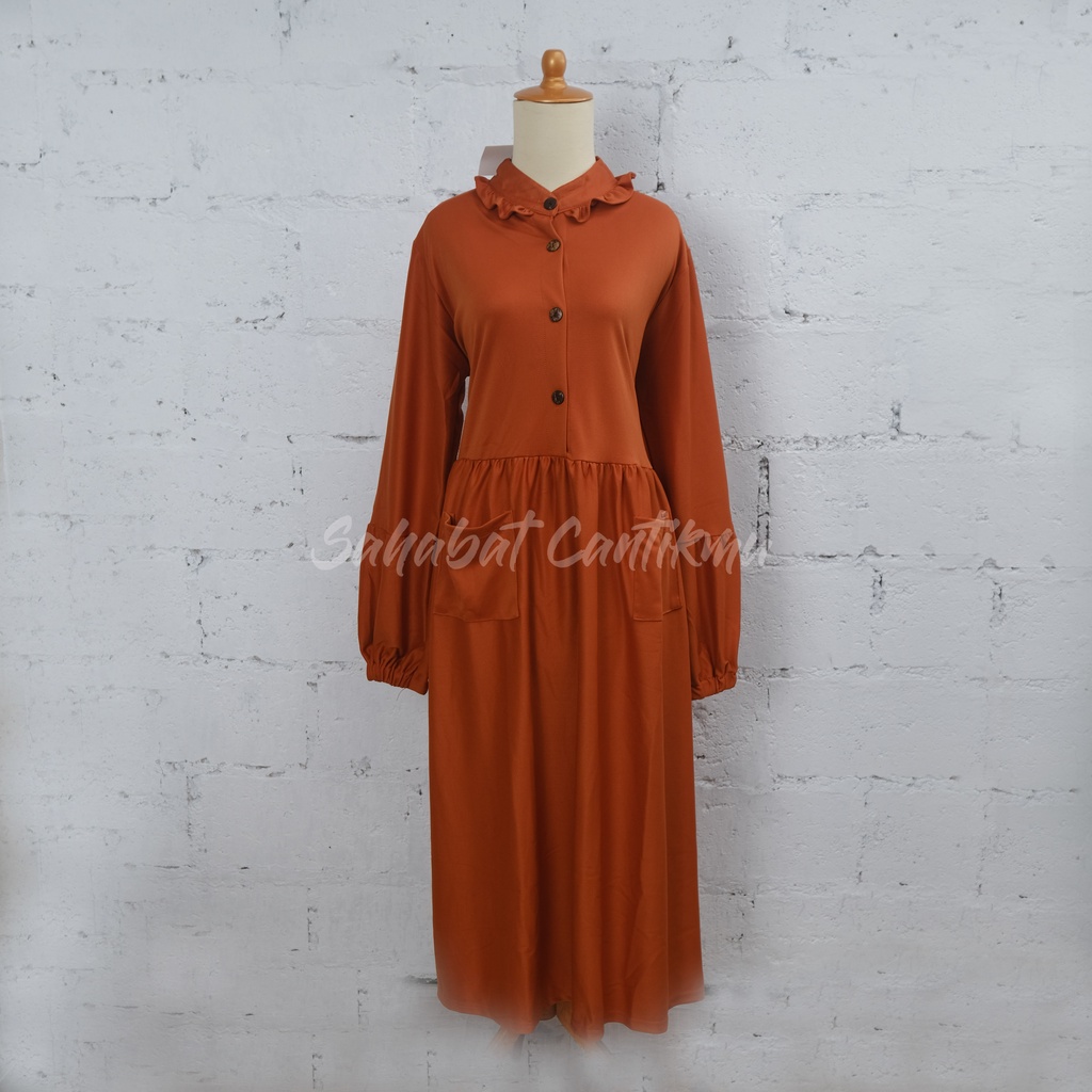 Gamis Midi Dress Rajut Aplikasi Saku Depan Original By Z*R* Mantul