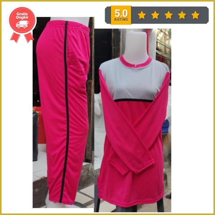Setelan Olahraga Wanita Senam Muslim Baju Trening Murah - Pink Abu, M Terlaris