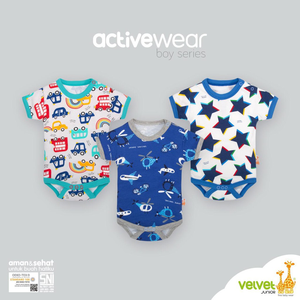 Velvet Junior ROMPER JUMPE Size NB/S/M/L 3 Pcs Active wear Jumper Segiempat Boy ISI 3 PCS 0-12 BULAN