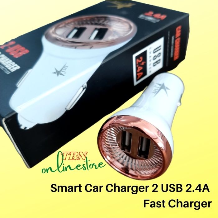 Smart Car Charger 2 USB 2.4A Fast Charger / Saver charger / charger mobil 2 USB fast Chargin