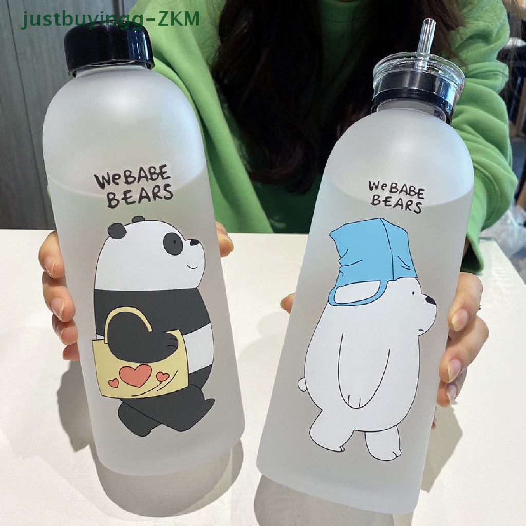 Botol Air Minum Bahan Plastik Buram Transparan Motif Kartun Panda Beruang Kapasitas 1000ml