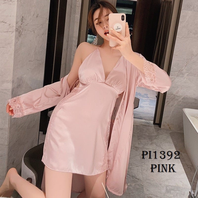 PIYAMA STELAN WANITA SUTRA + CARDIGAN PI1392