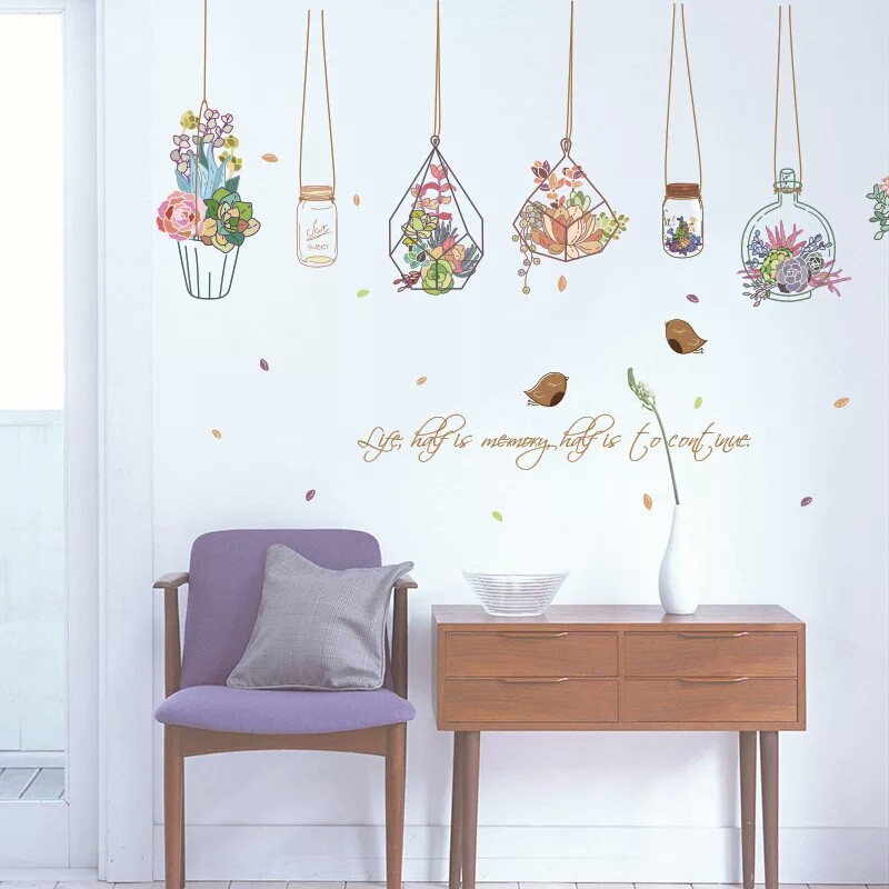 RELIZA WALL STICKER POT TANAMAN GANTUNG KEBUN HANGING KITCHEN STIKER DINDING SK7057