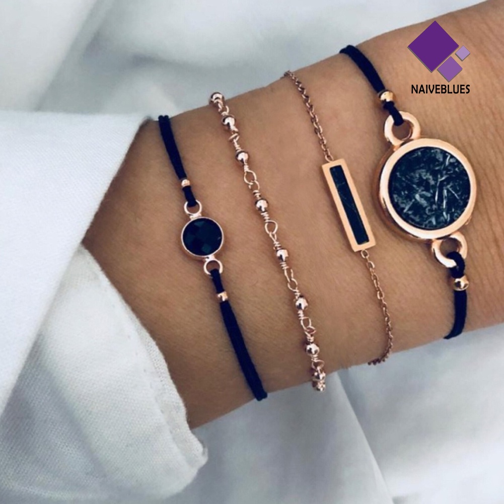 Naiveblue 4Pcs / Set Gelang Tangan Rantai Gaya Bohemia Untuk Perhiasan Wanita