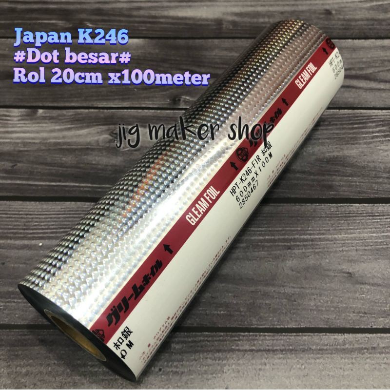 hologram hot stamping foil metal jig lure, GLEAM/ JAPAN ORIGINAL, Rol 20cm x 100meter- Dot besar