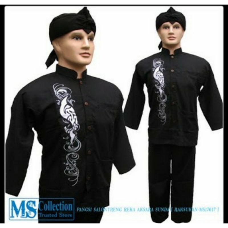 Setelan Pangsi Motif Reka Aksara Sunda Bahan Oxford Tropical Nyaman untuk Pria Tersedia Ukuran M hin