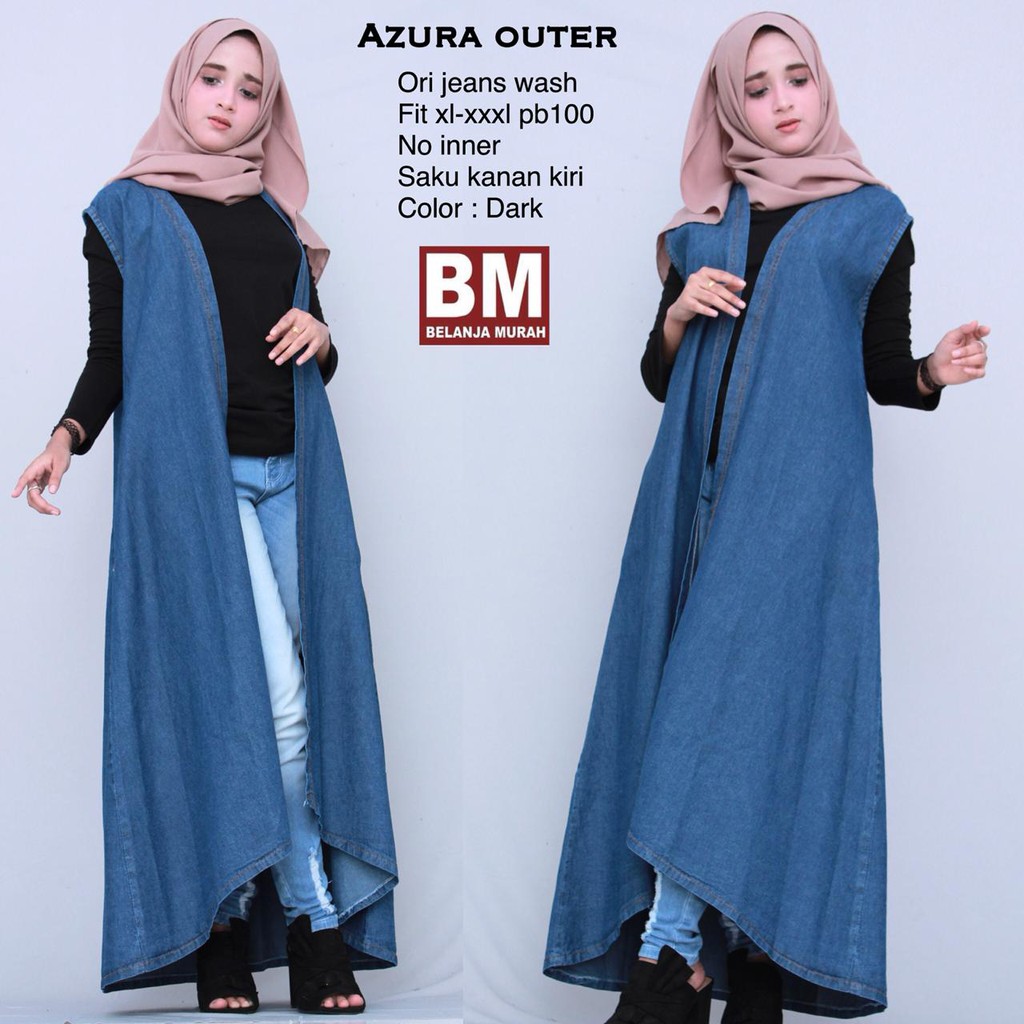 baju wanita azura long outer jeans wash