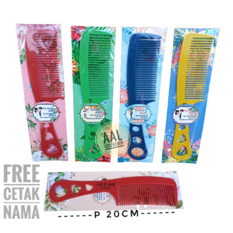 50pcs Souvenir Sisir Besar L3 kemasan Pelastik Cetak Nama dan pake Alas Shabby