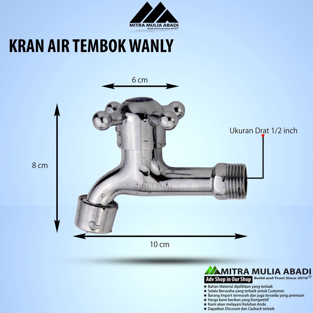 Kran Air Putar Wanly Model Baling Stainless Drat 1/2 inci | Kran Tembok