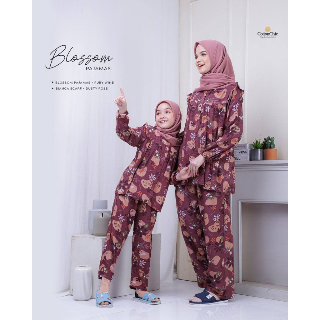 BLOSSOM PAJAMAS COTTON CHIC COUPLE IBU ANAK SETELAN PIYAMA CELANA MOM KIDS BAHAN KATUN RAYON VISCOSE
