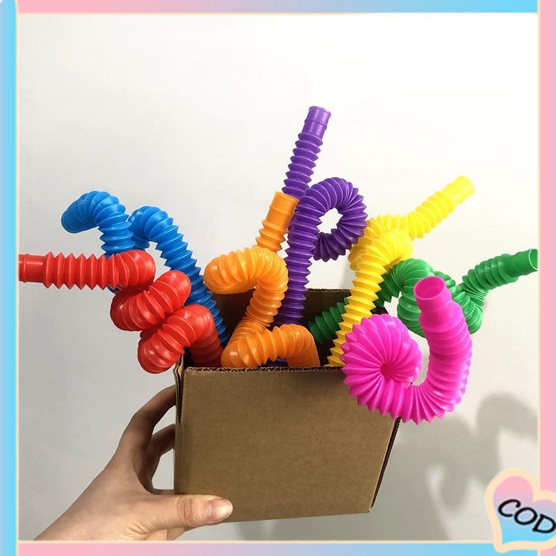 COD❤️Mainan Fidget Tabung Pop it Teleskopik Bahan Plastik Corrugated Warna-Warni Untuk Anak Tabung Mainan Pendidikan-A.one