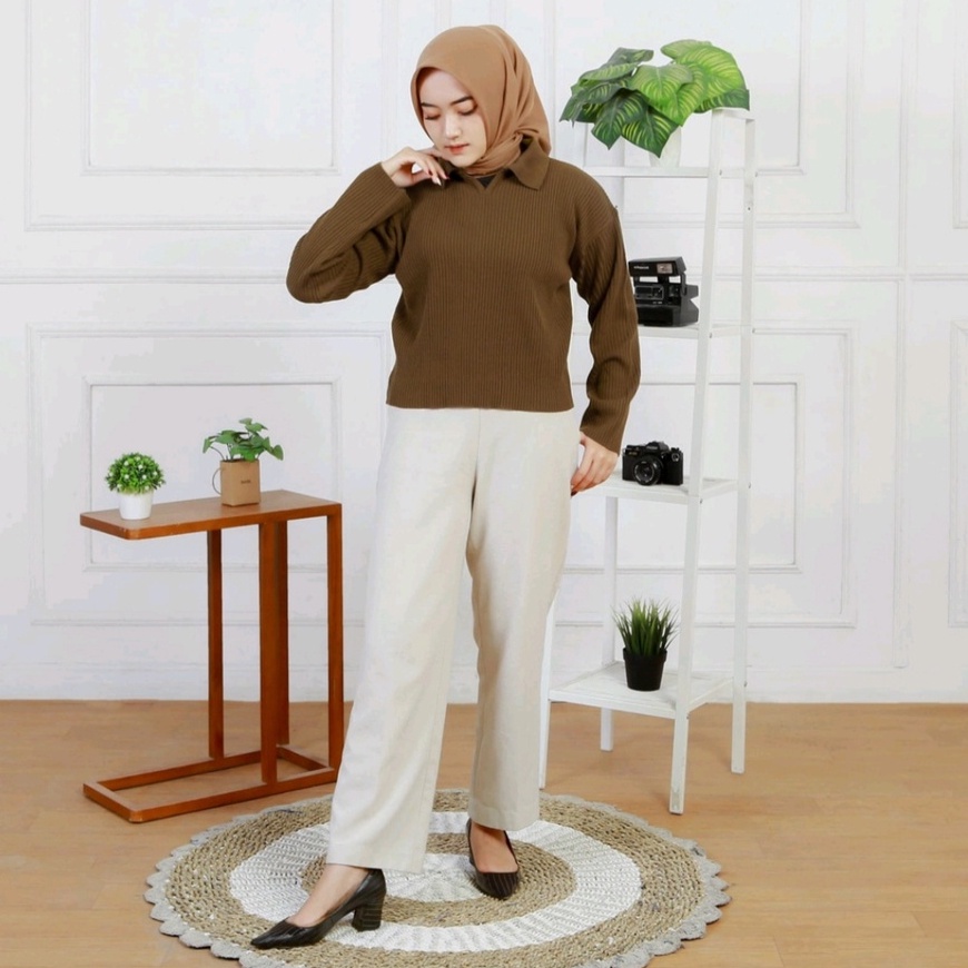 GEANY KERAH POLO / AERIS KNIT TOP / BLOUSE RAJUT KERAH V / COLLAR CROP / KOREAN VNECK CROPTOP / POLO KNIT CROP / ATASAN WANITA BERKERAH POLO / BLOUSE RAJUT