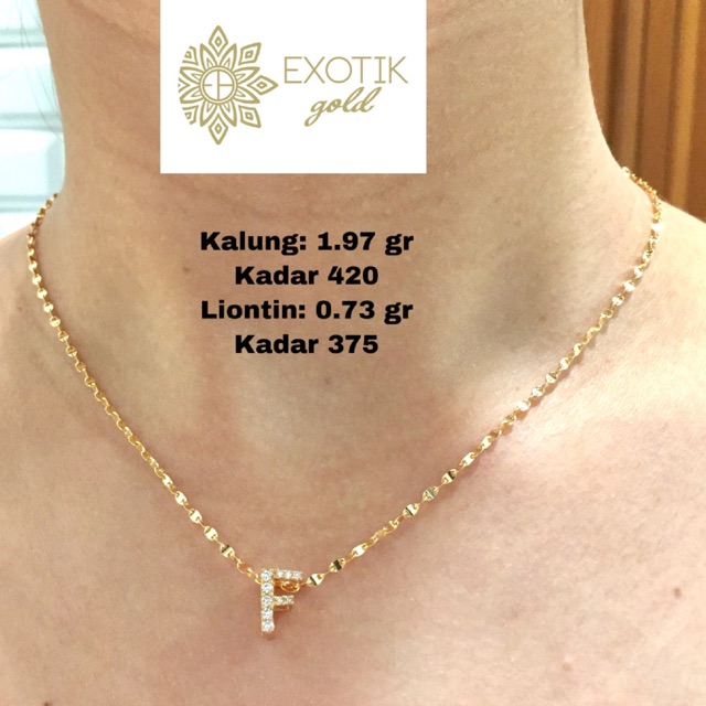 Kalung emas gucci kadar 420 dan liontin emas huruf F kadar 375
