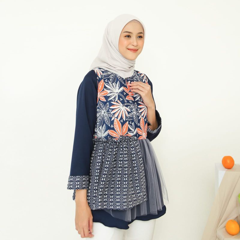 tey-17 Batik wanita ASJ SA HRB026 Kenongo Kemeja Tosca Pendek-Salsabila navy